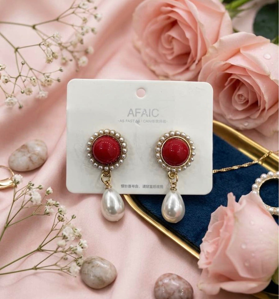 Scarlet Pearl Drop Earrings