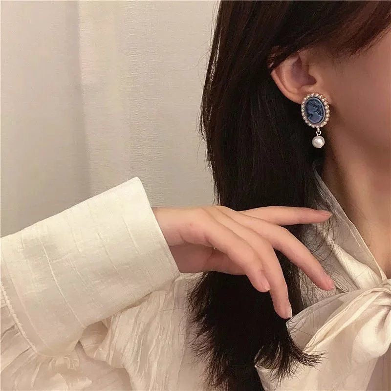 Royal Cameo Pearl Drop Earrings
