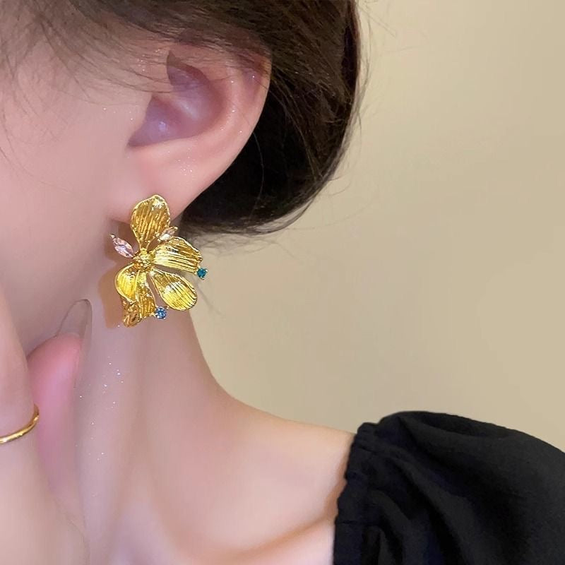 Golden Blossom Butterfly Earrings
