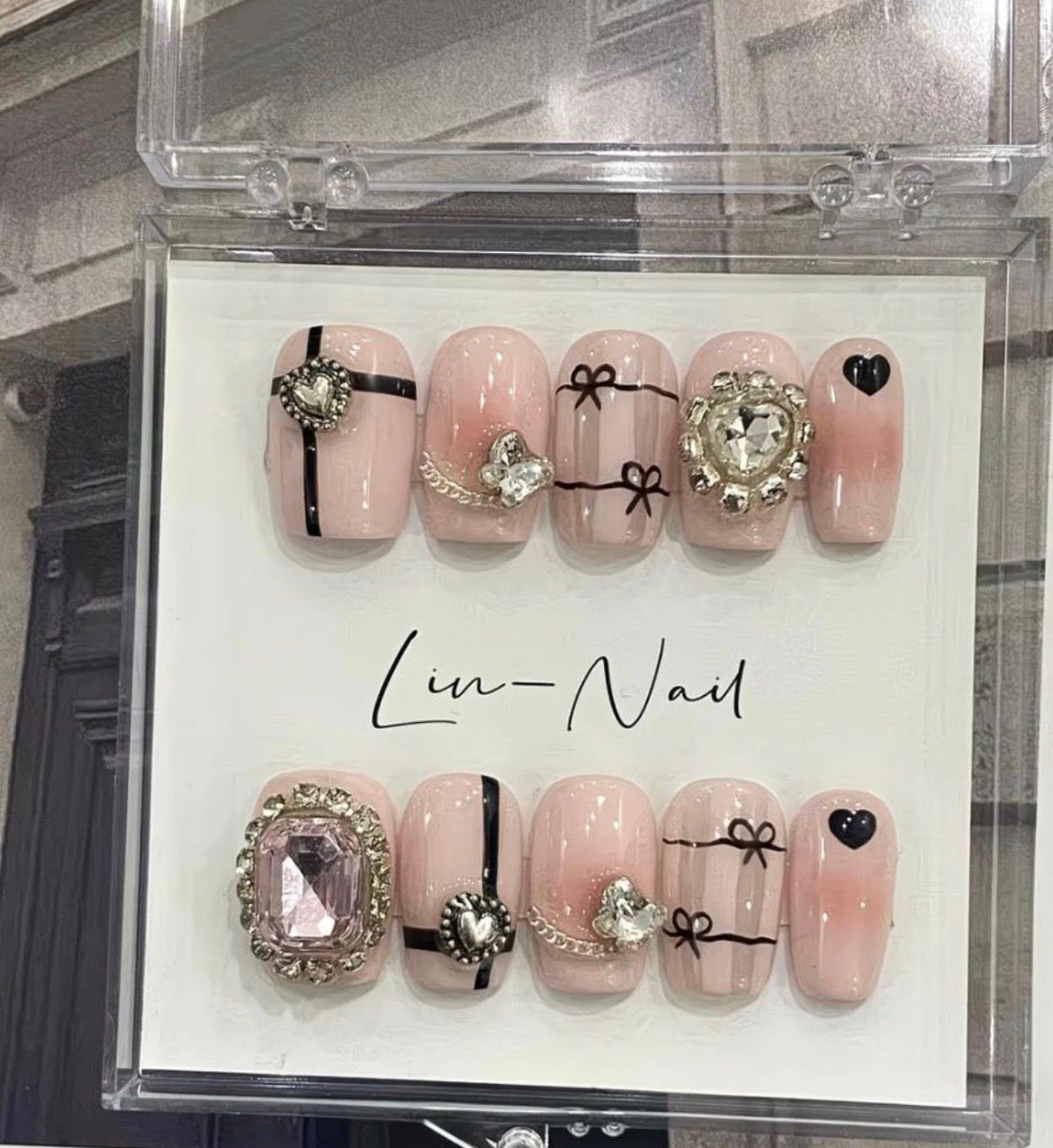 Pink Heart & Bow Nails