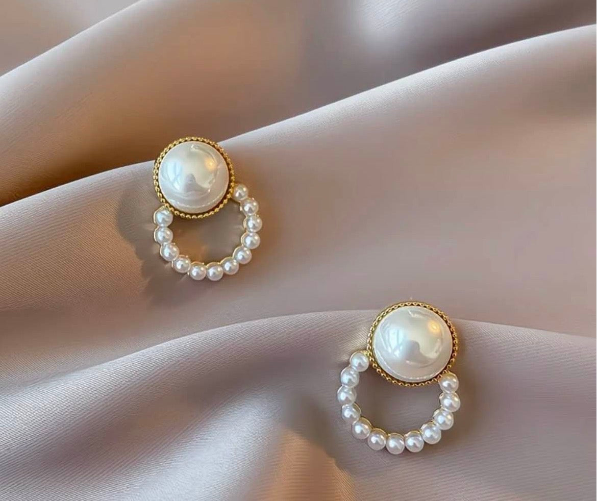 Orbital Pearl Hoop Drop Earrings
