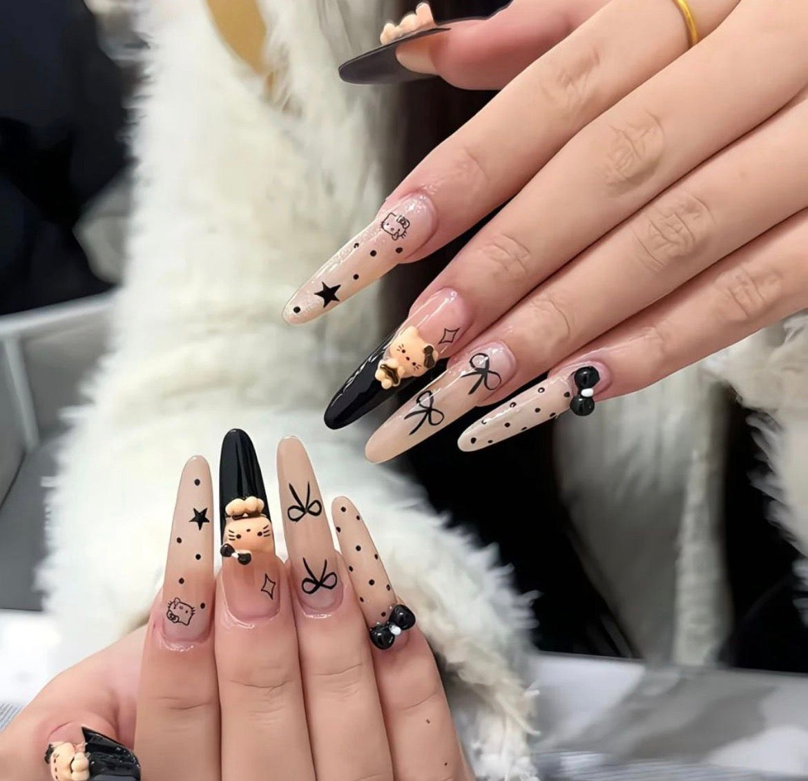 Black Kitty Coquette Nails