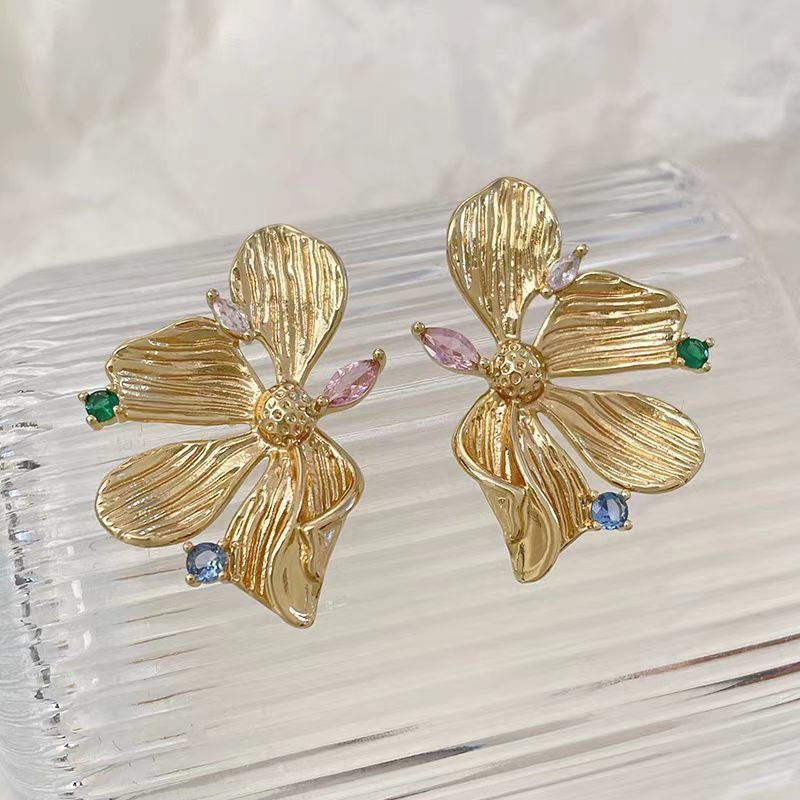 Golden Blossom Butterfly Earrings