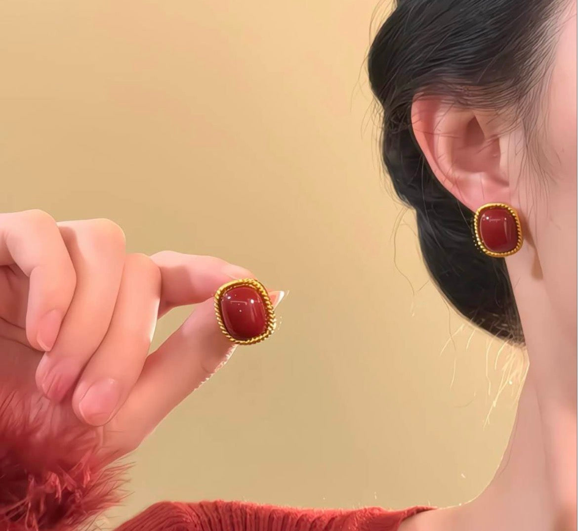 Victorian Crimson Medallion Studs