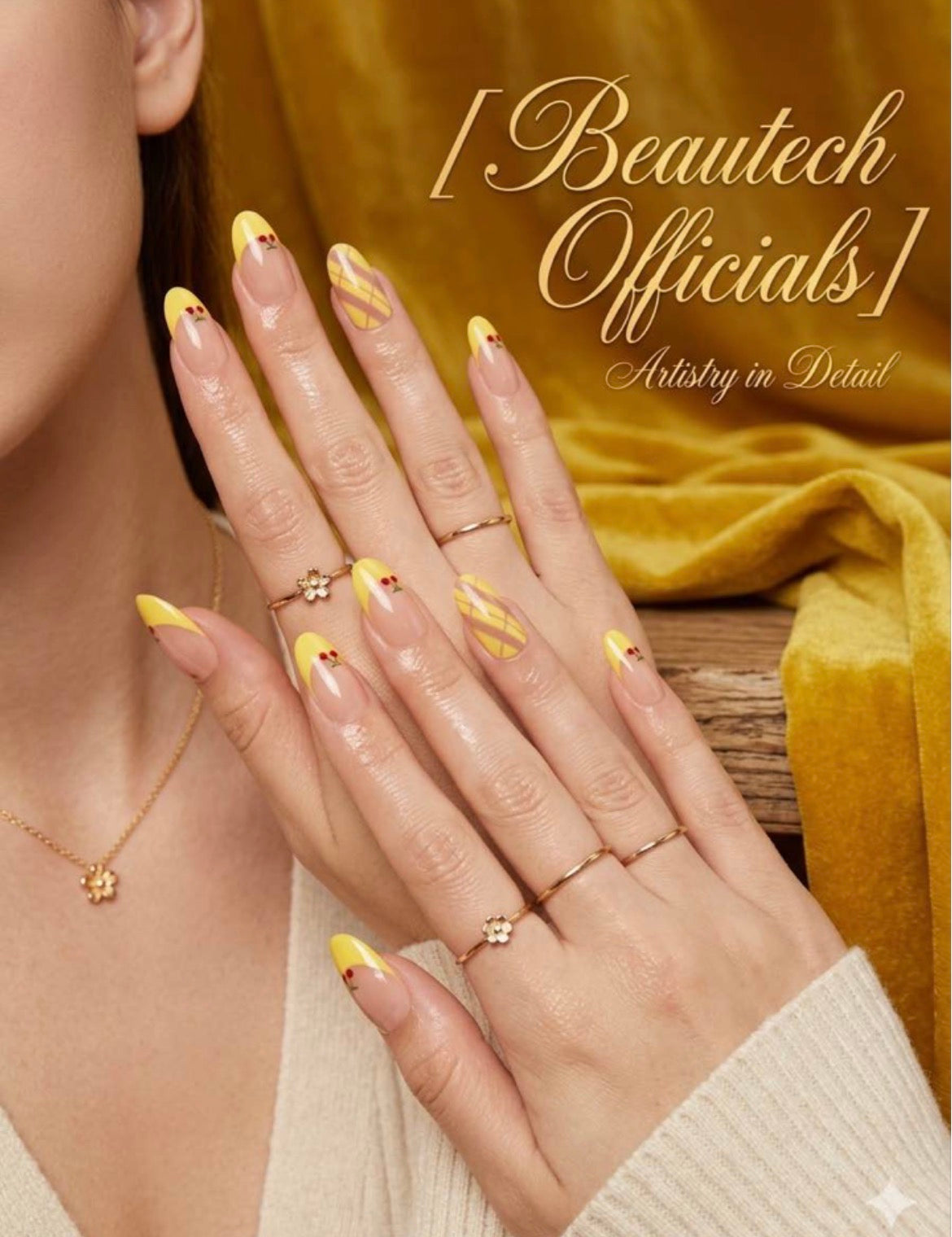 Yellow Cherry French Nails