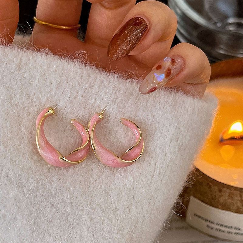 Blush Wave Enamel Hoop Earrings