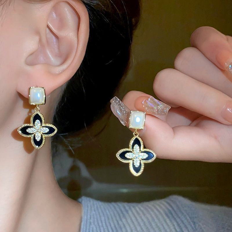 Luxe Clover Crystal Drop Earrings