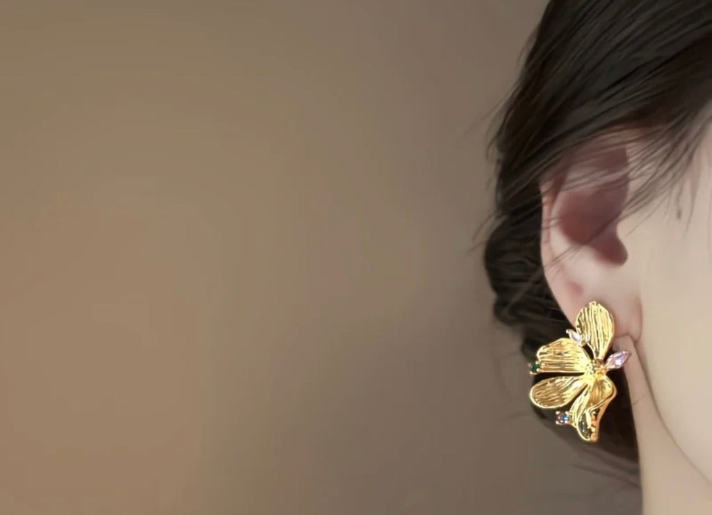 Golden Blossom Butterfly Earrings