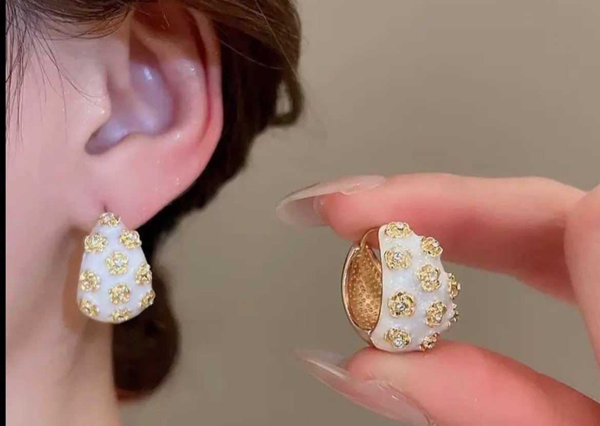 Floral Enamel Statement Hoops Earrings