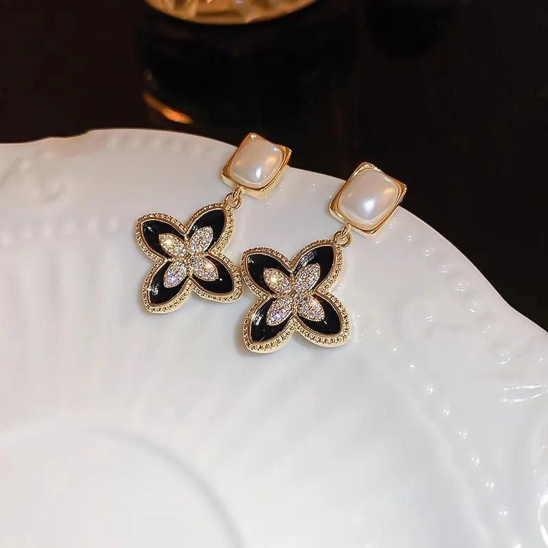 Luxe Clover Crystal Drop Earrings