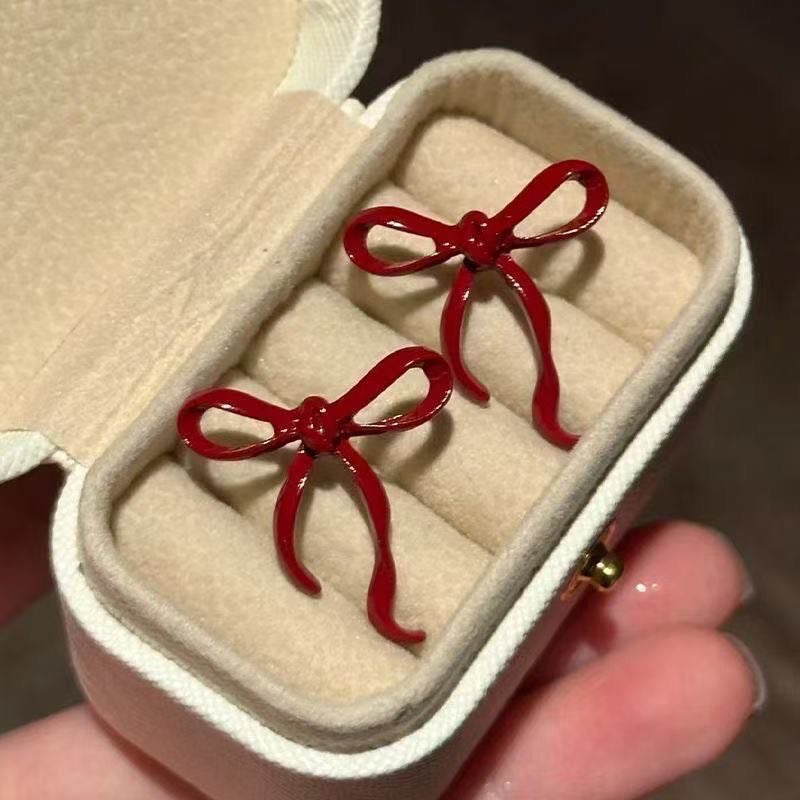 Ruby Ribbon Bow Earrings