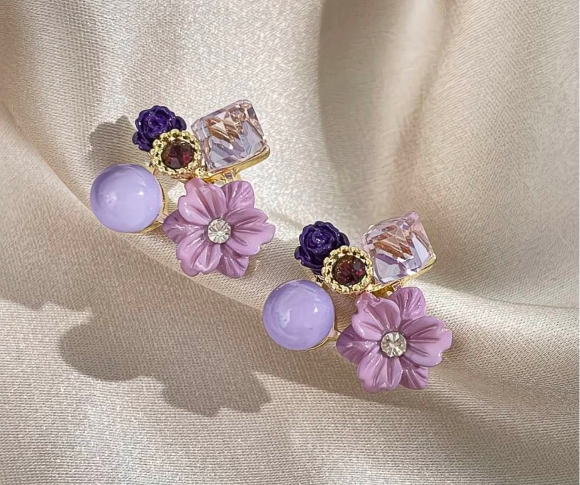Violet Velvet & Crystal Earrings