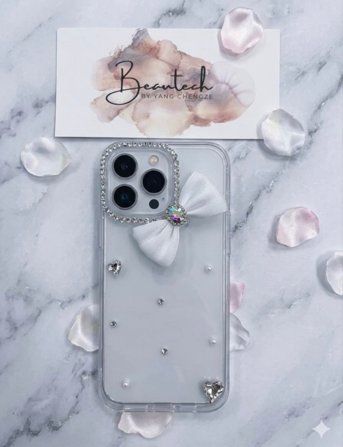 Crystal Bow Pearl Ribbon Case