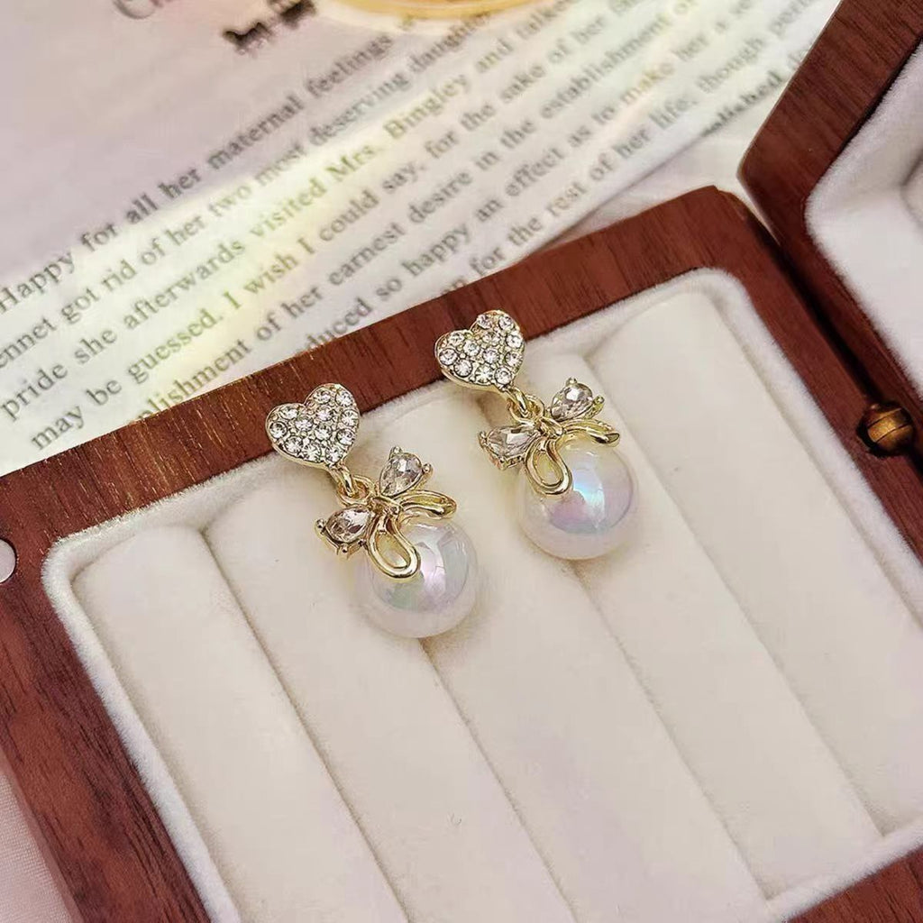 Royal Heart Pearl Drop Earrings