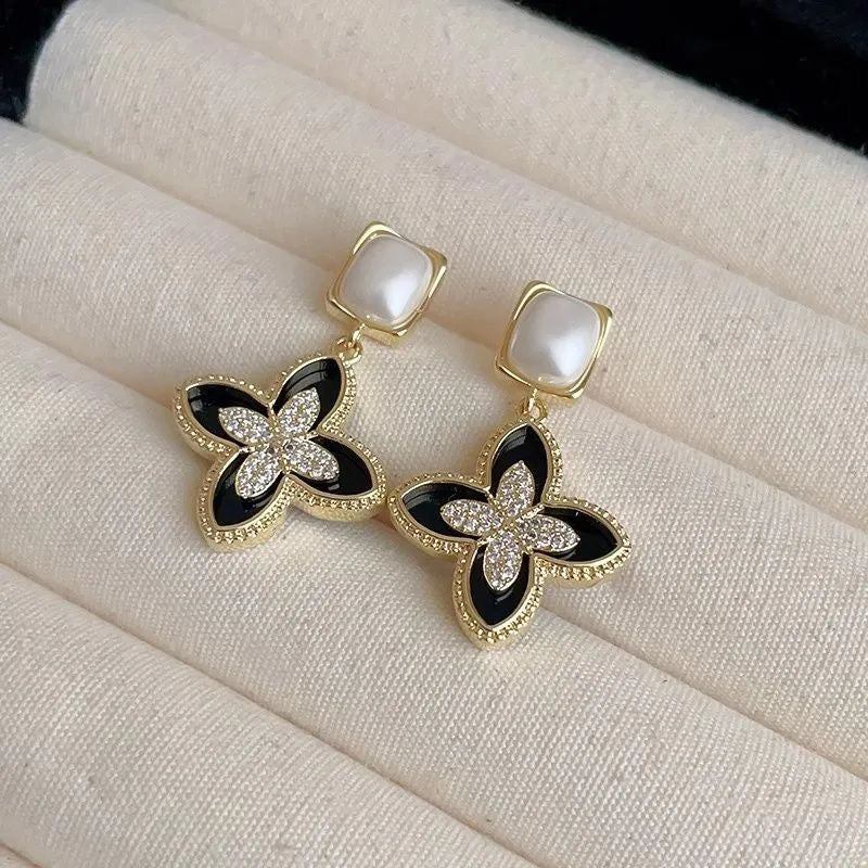 Luxe Clover Crystal Drop Earrings