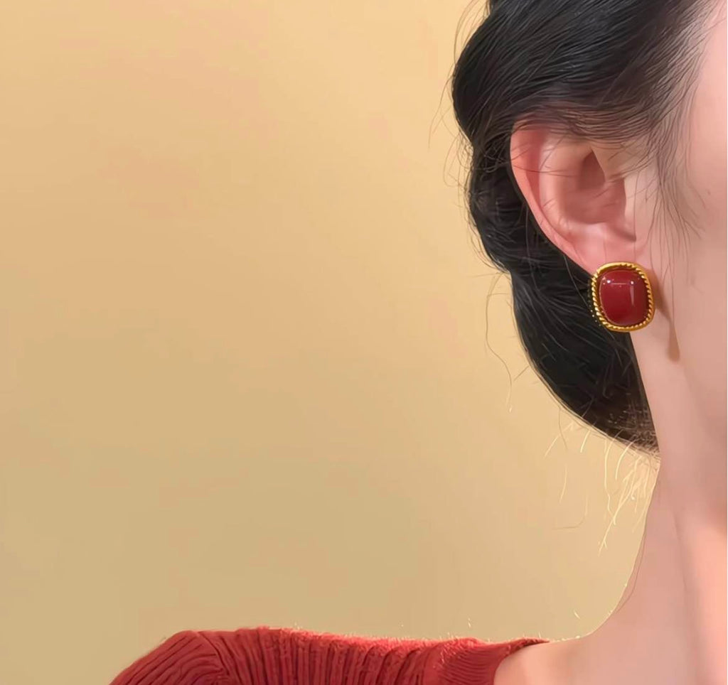Victorian Crimson Medallion Studs
