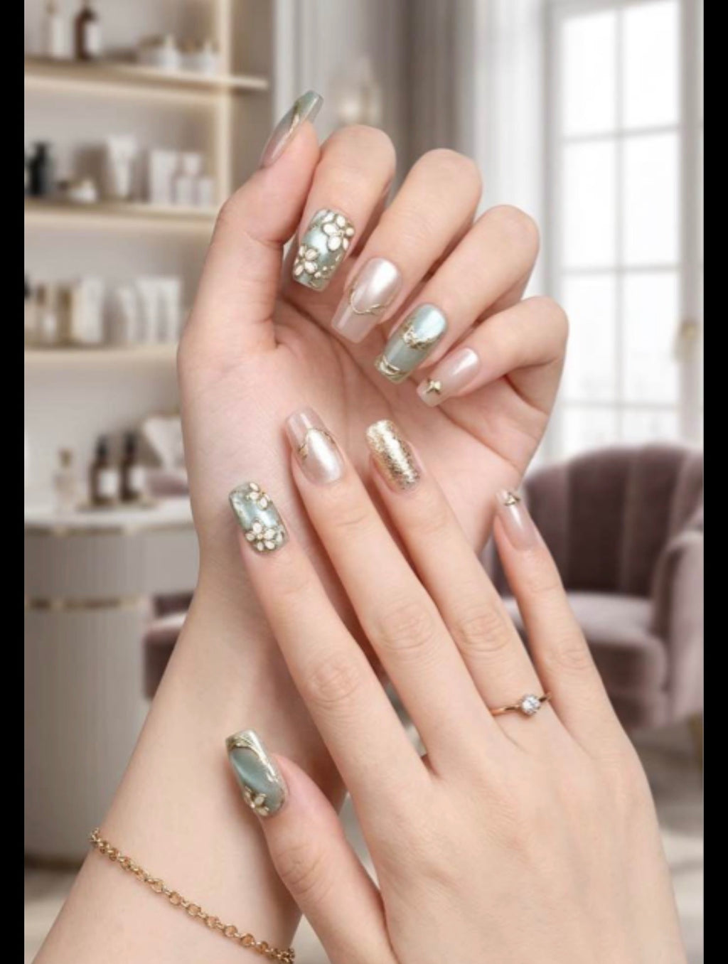 Elegant Blue Floral Nails