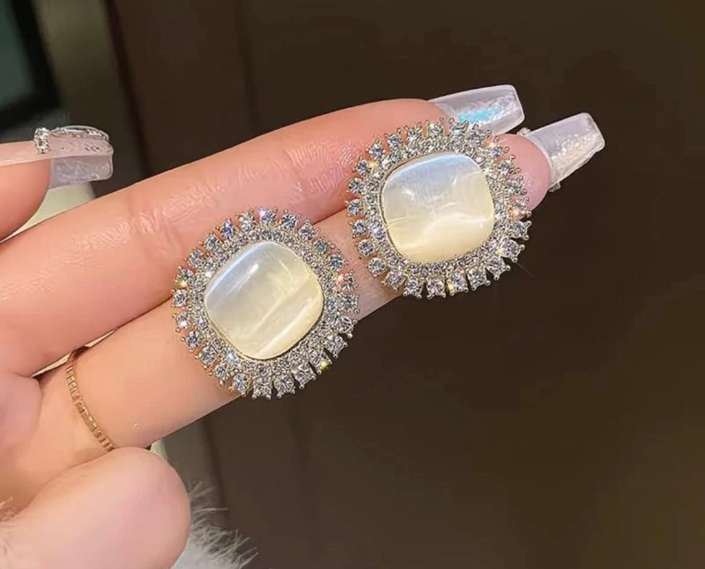 Radiant Square Moonstone Earrings