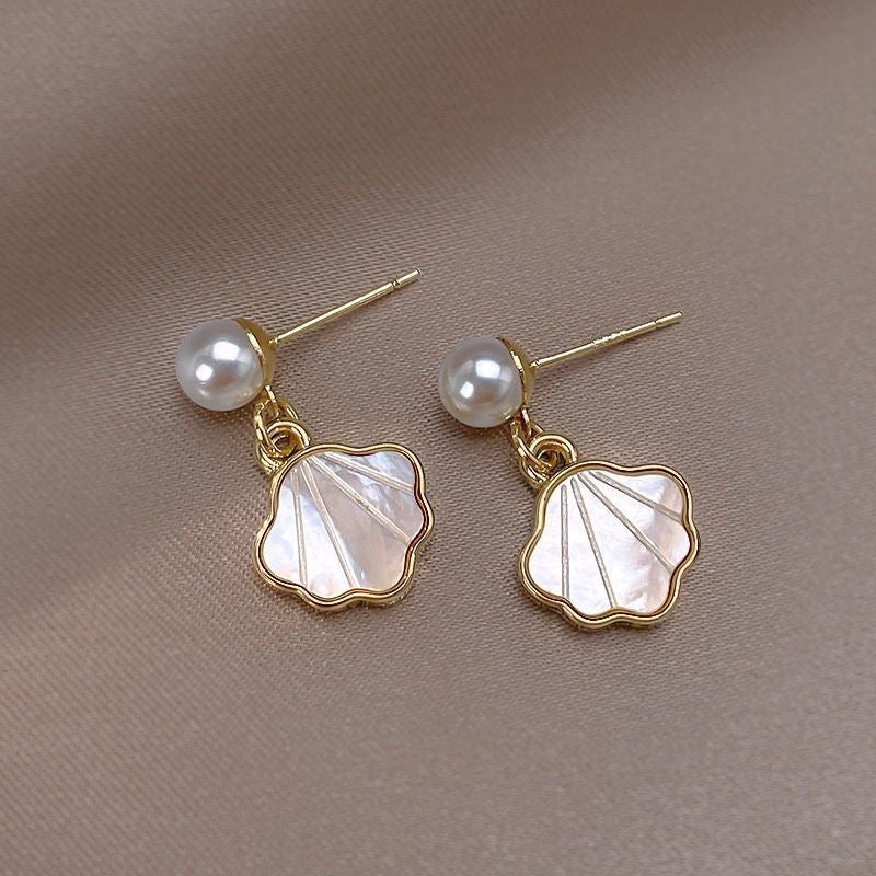 Pearl Seashell Charm Earrings