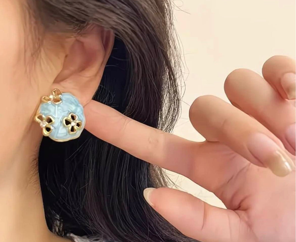 Blue Marbled Blossom Earrings