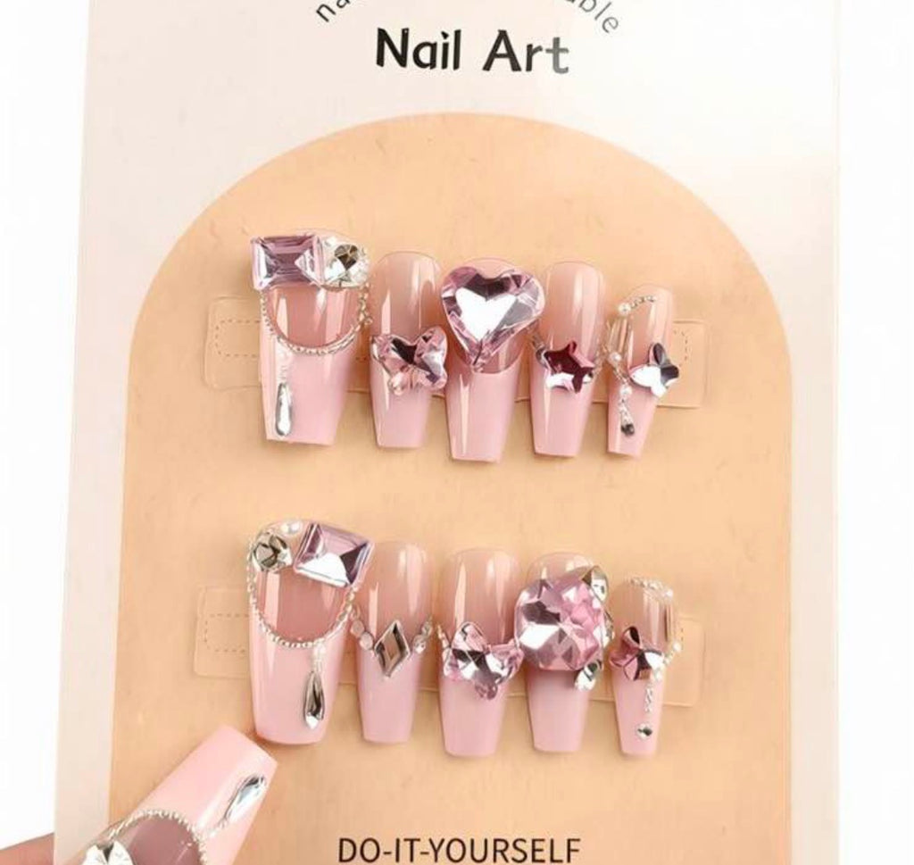 Pink Gemstone Nails