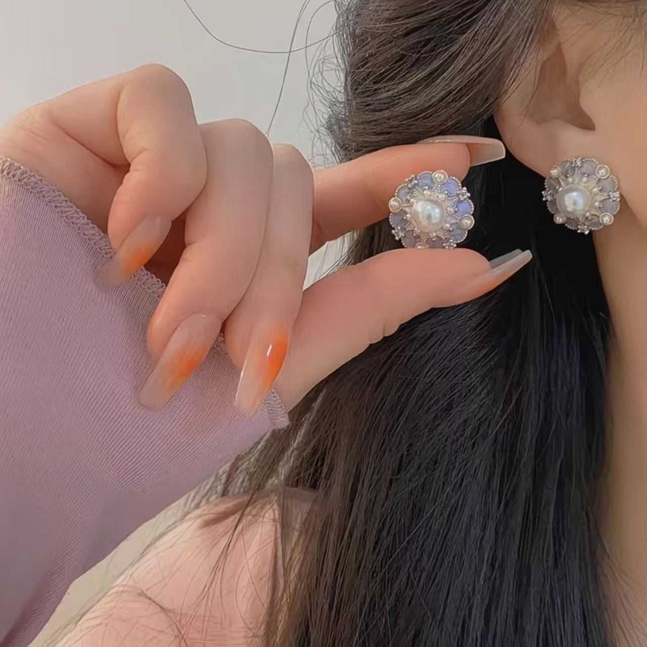 Lavender Pearl Bloom Earrings