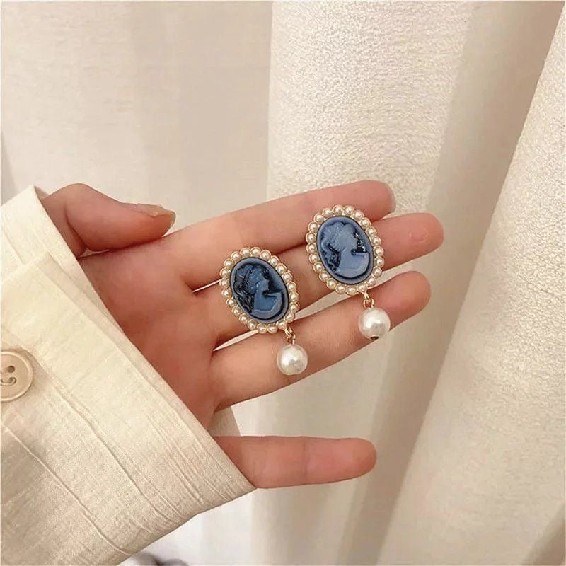 Royal Cameo Pearl Drop Earrings