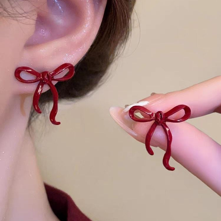 Ruby Ribbon Bow Earrings