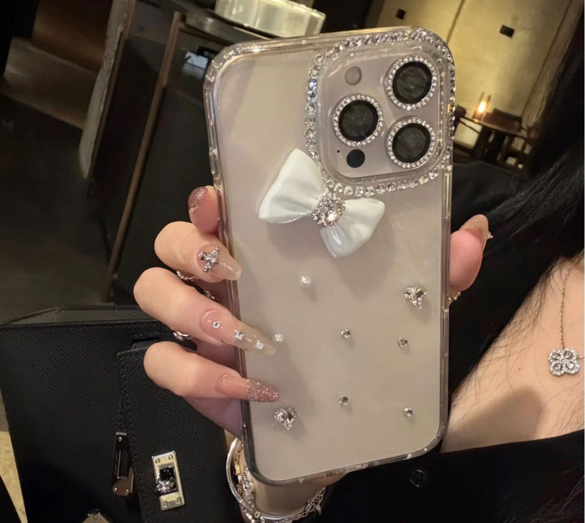 Crystal Bow Pearl Ribbon Case