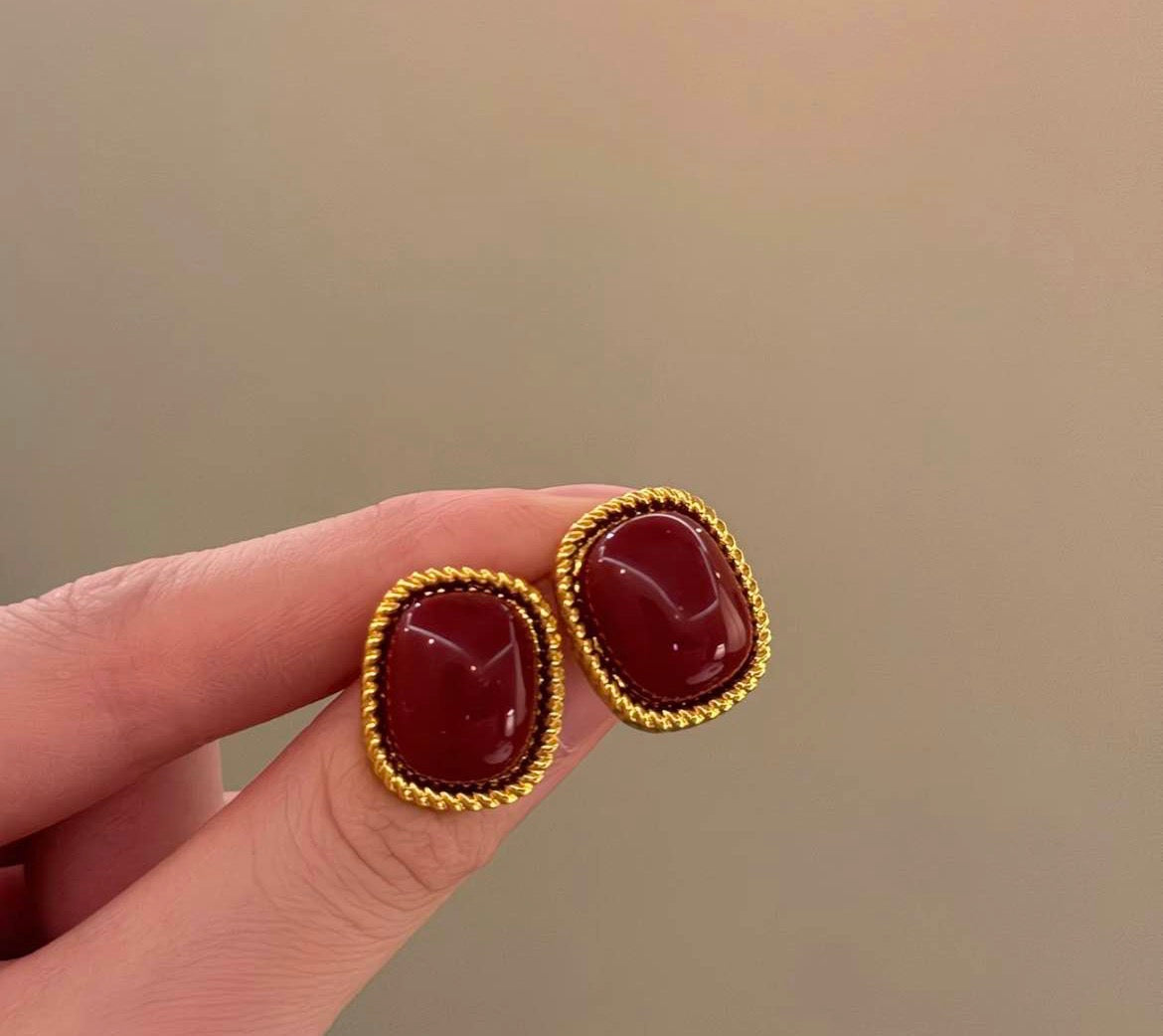 Victorian Crimson Medallion Studs