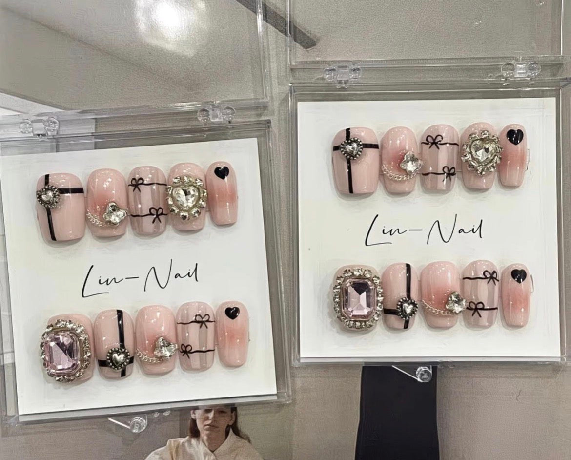 Pink Heart & Bow Nails