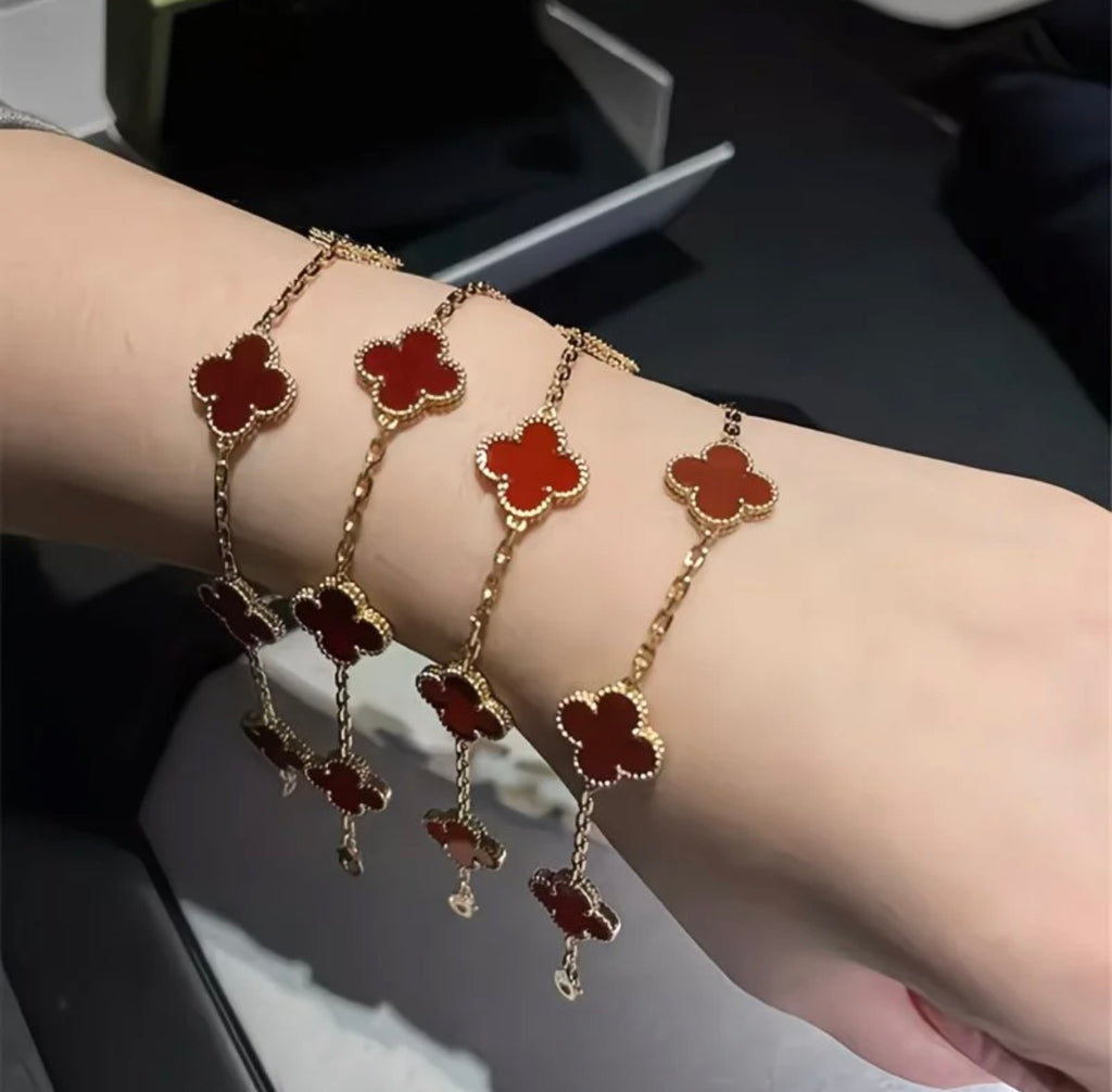 Luxury Red Clover Charm Bracelet