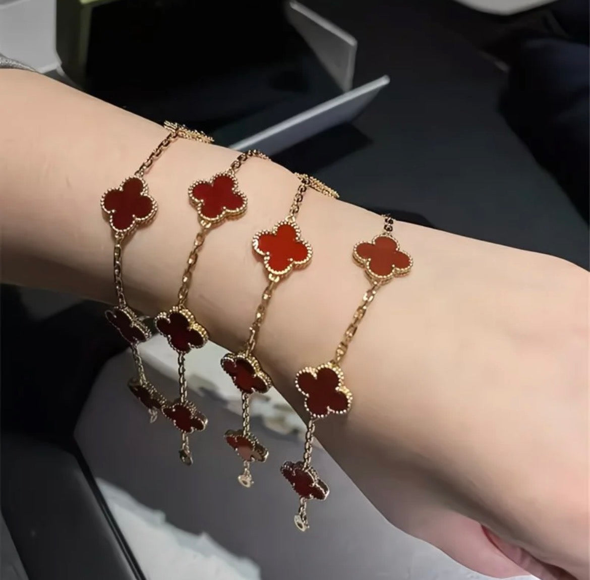 Luxury Red Clover Charm Bracelet