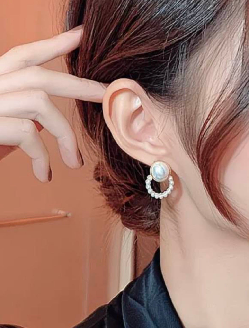 Orbital Pearl Hoop Drop Earrings