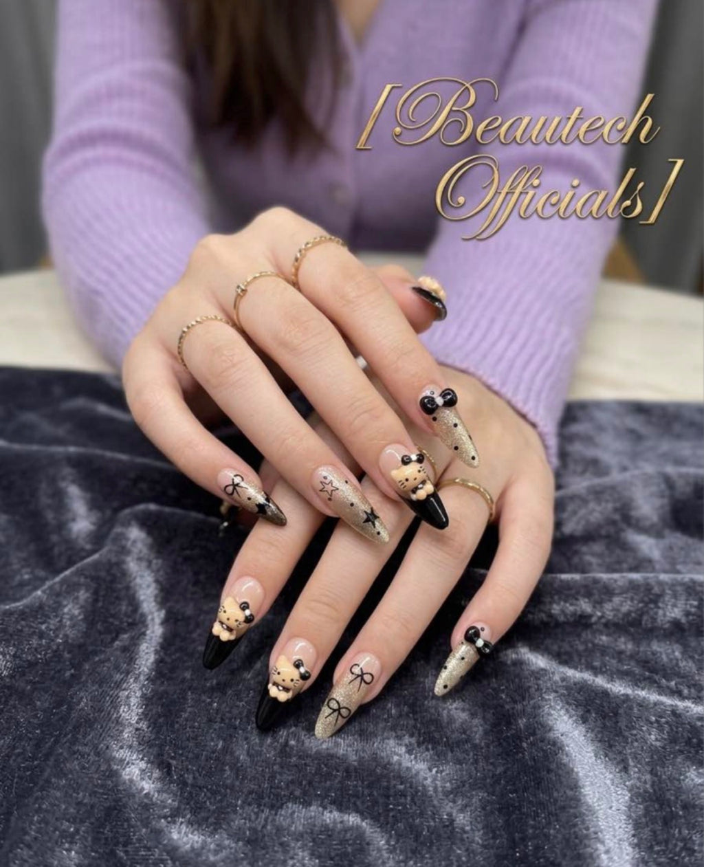 Black Kitty Coquette Nails