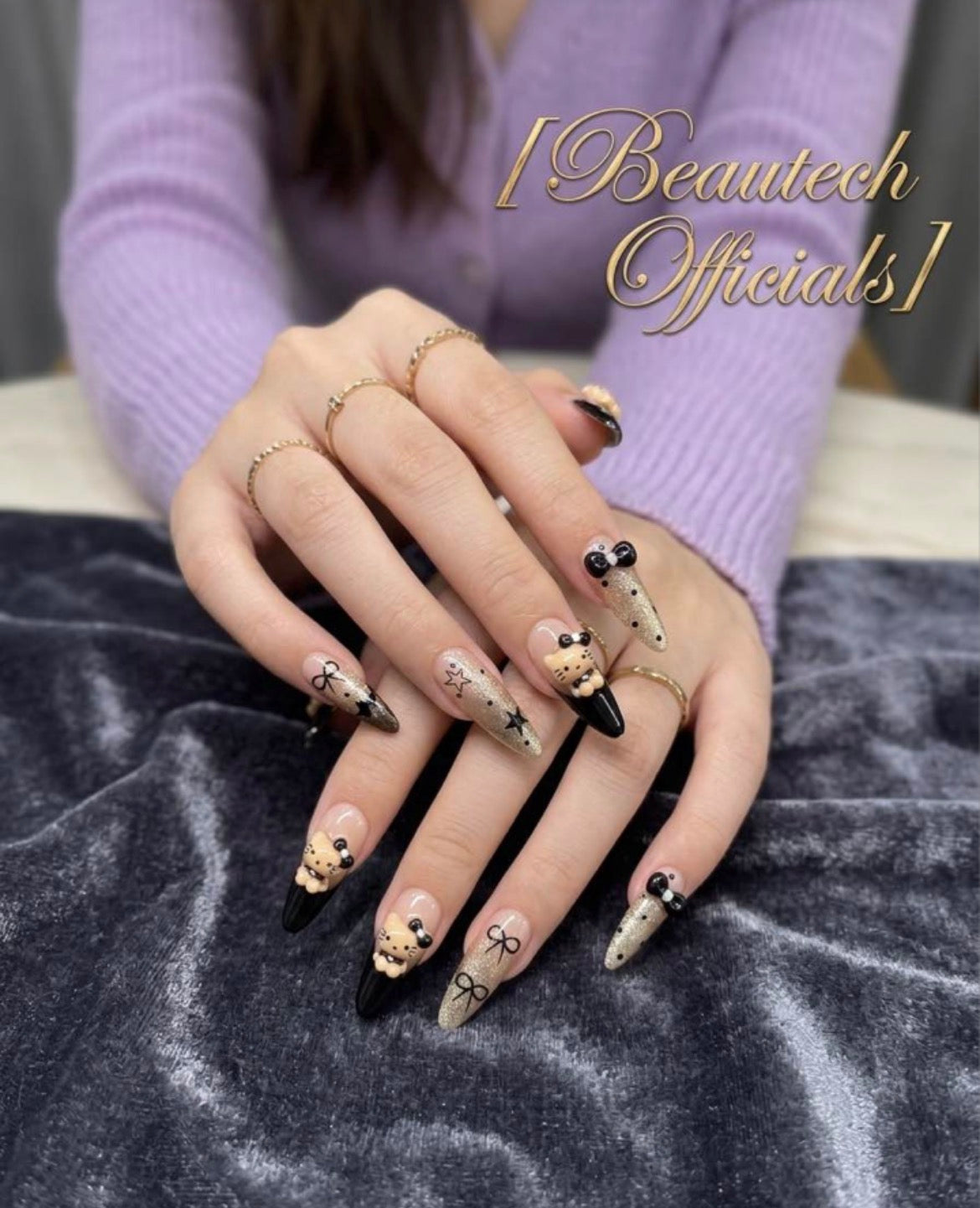Black Kitty Coquette Nails