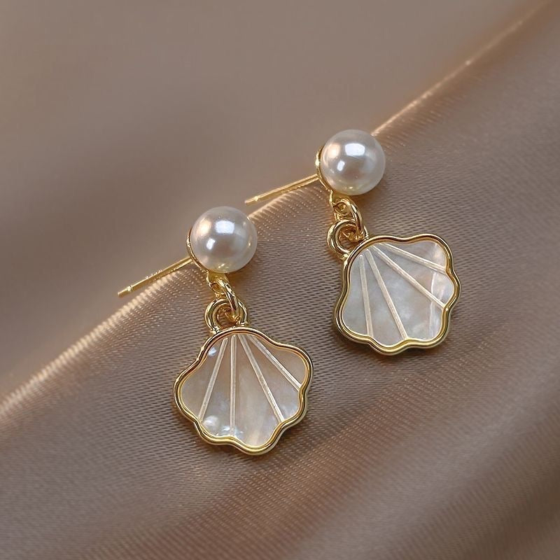 Pearl Seashell Charm Earrings