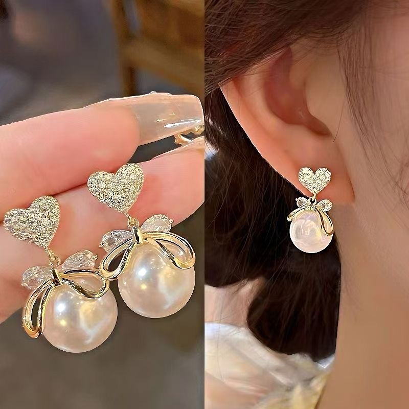Royal Heart Pearl Drop Earrings