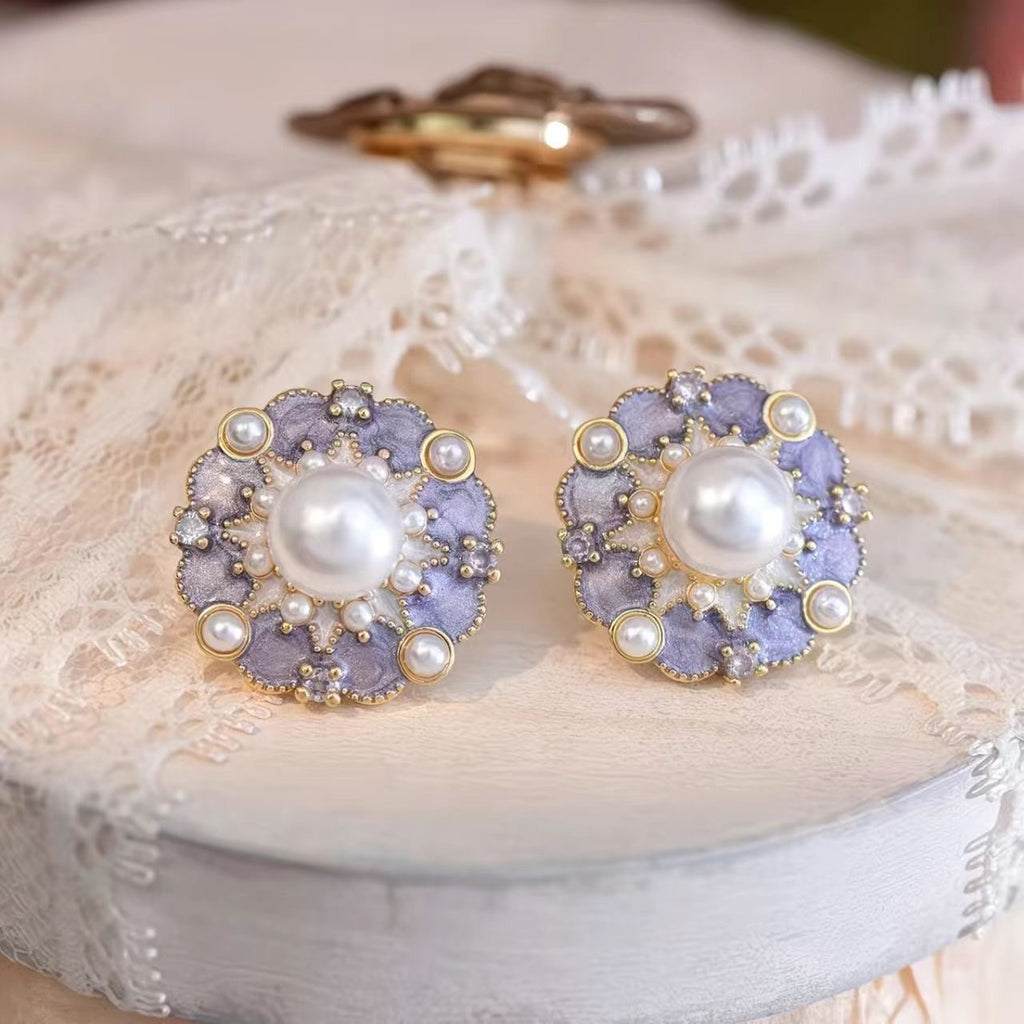 Lavender Pearl Bloom Earrings