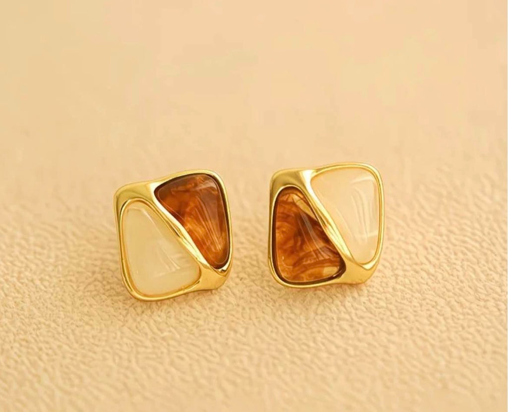 Dual-Tone Resin Gold Earrings