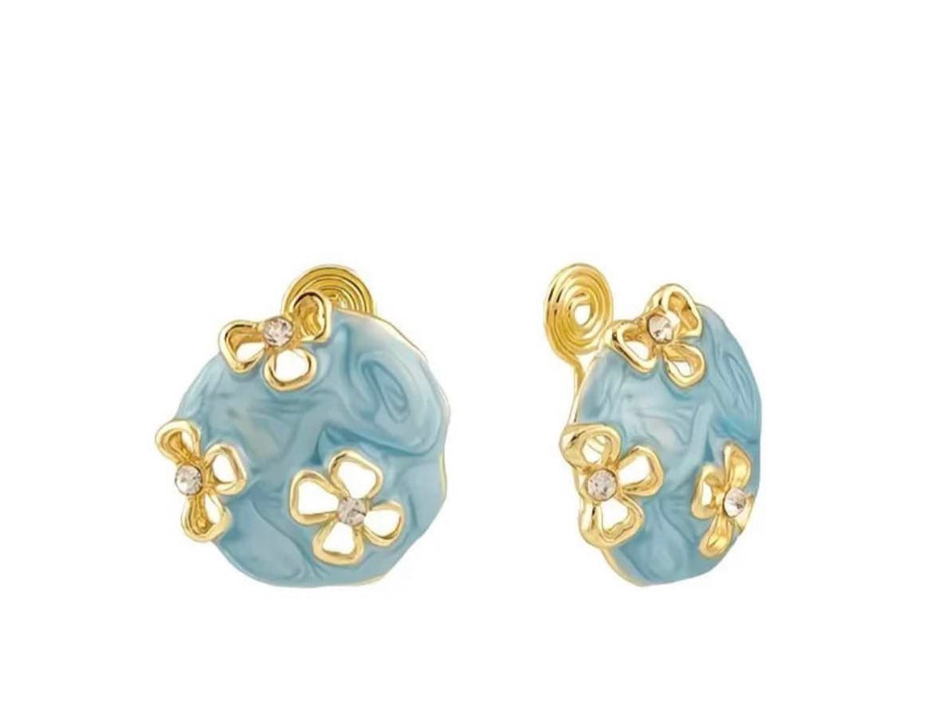 Blue Marbled Blossom Earrings