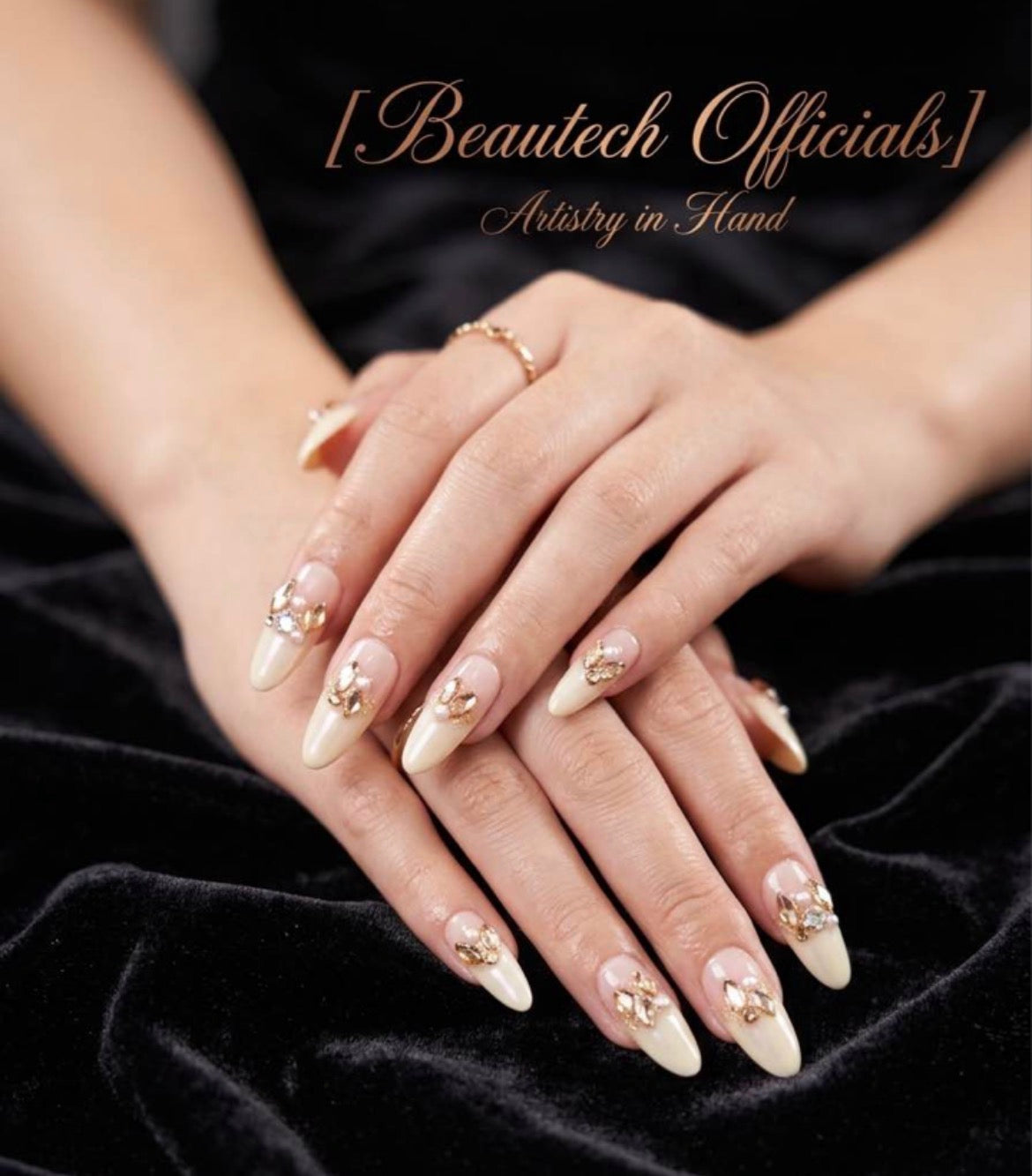 Gold Chunk & Pearl Ombre Nails