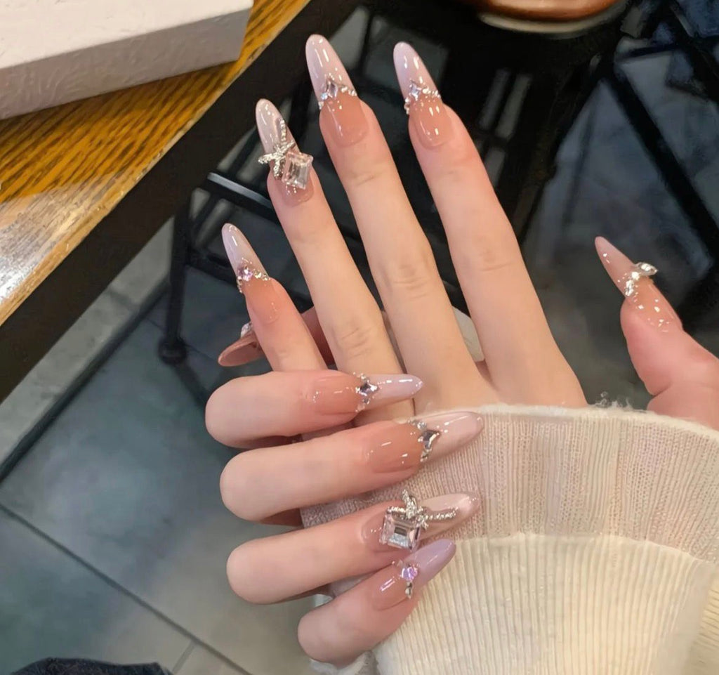 Nude Ombre with 3D Charm Nails