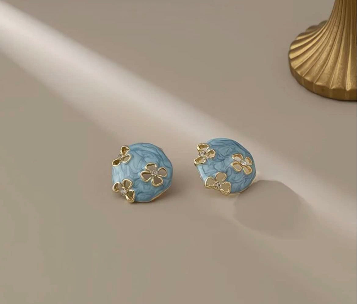 Blue Marbled Blossom Earrings