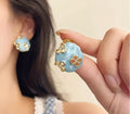 Blue Marbled Blossom Earrings