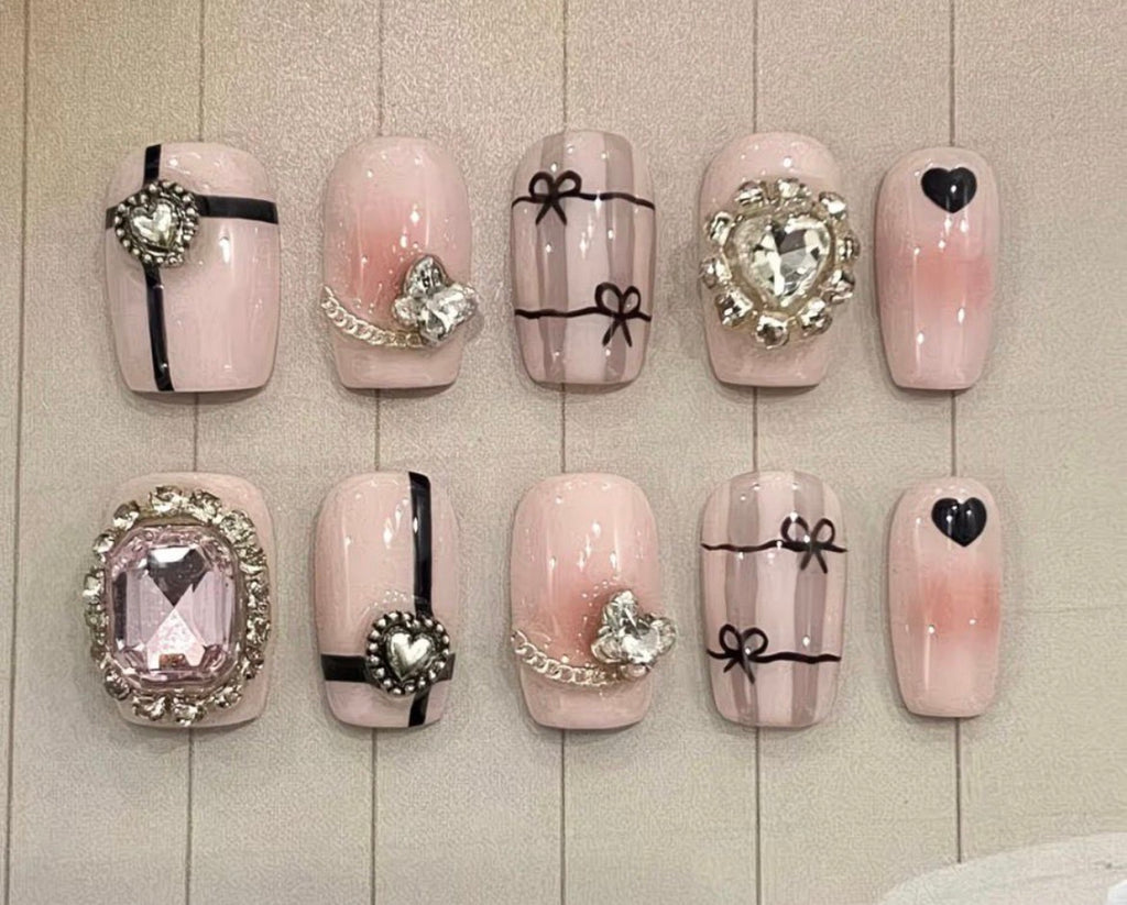 Pink Heart & Bow Nails