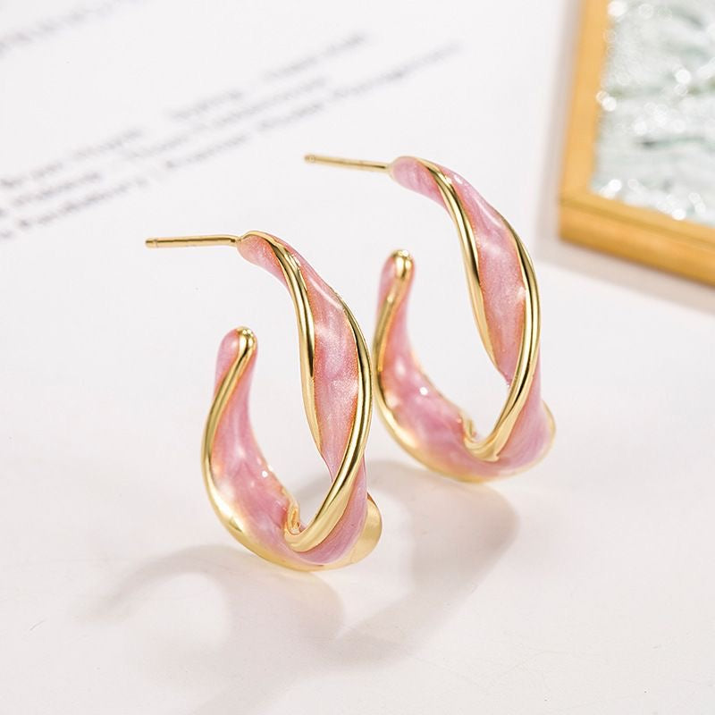 Blush Wave Enamel Hoop Earrings