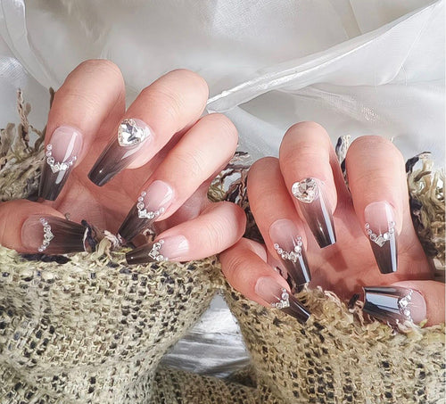 Black Ombre Rhinestone Nails