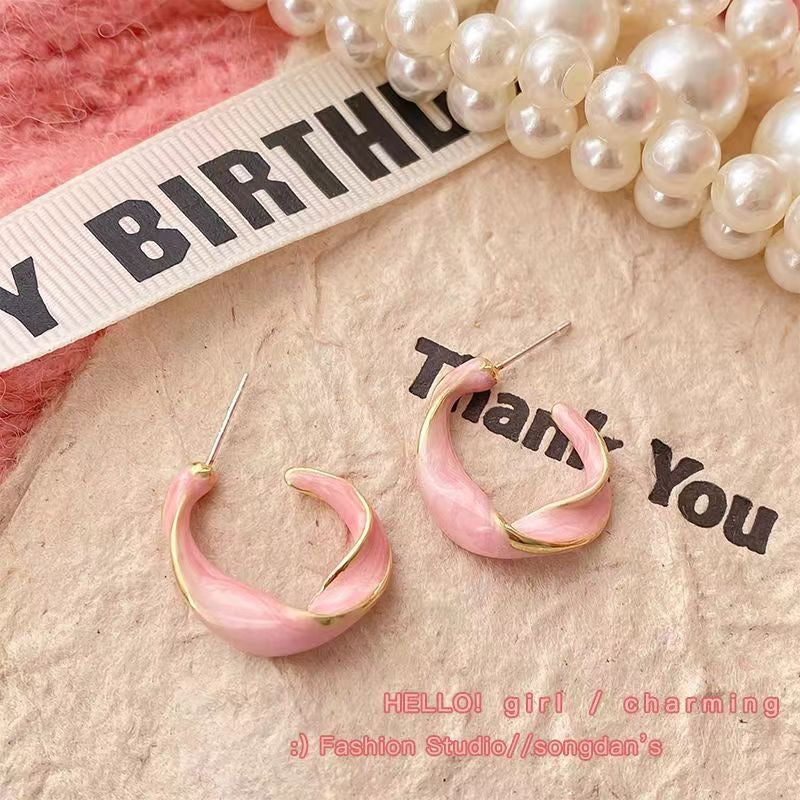 Blush Wave Enamel Hoop Earrings