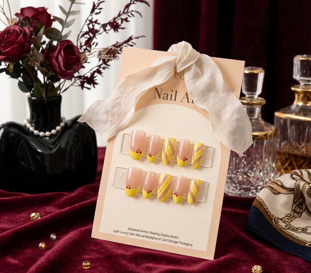 Yellow Cherry French Nails